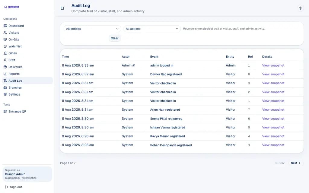 Audit-ready records — screenshot from the live demo