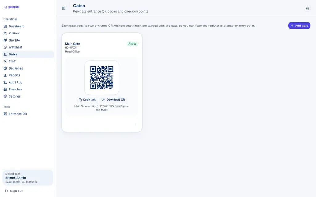 Arrive at the gate — screenshot from the live demo